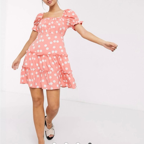 Influence puff sleeve tiered square neck mini dress with tiered hem polka dot - Picture 4 of 4